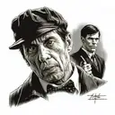 Create a design where characters like Tony Montana, Tommy Shelby, Homer Simpson, Rick Sanches meet. tattoo design idea
