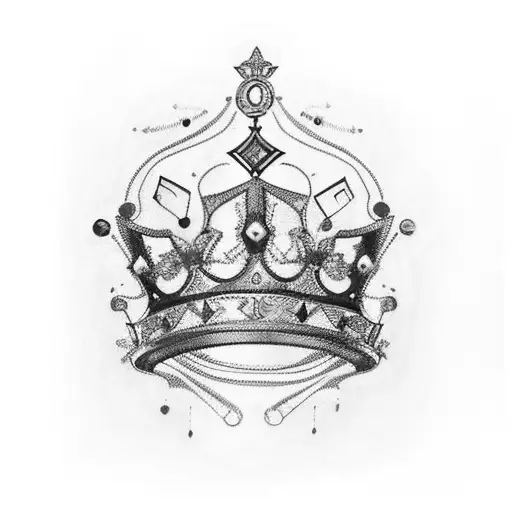 a queens crown with music notes flowing through it tattoo design idea