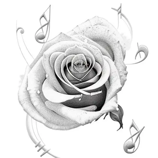 a rose with a music note blended into it tattoo design idea