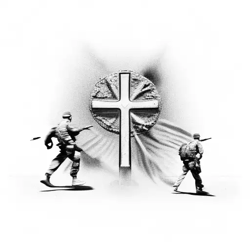 soldiers jumping out of a C-130 with a soldiers cross on the ground tattoo design idea