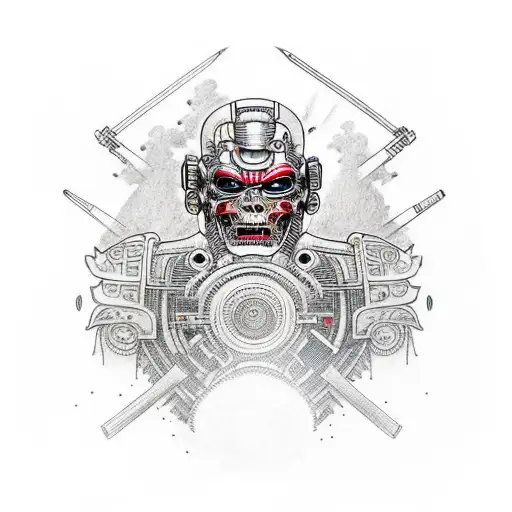 cool terminator samurai tattoo design idea