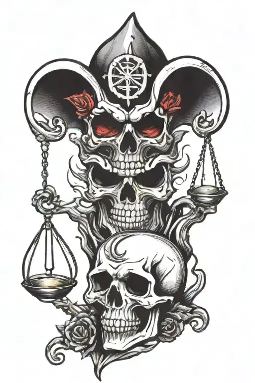 Evil Skull Tattoo with Hourglass full tattoo design idea