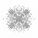 An intricate mosaic pattern inspired by Byzantine architecture, with hidden symbols related to Greek mythology tattoo design idea