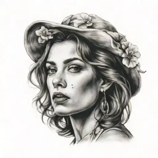 european woman, pursed lips tattoo design idea