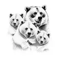 papa bear with 3 cubs tattoo design idea