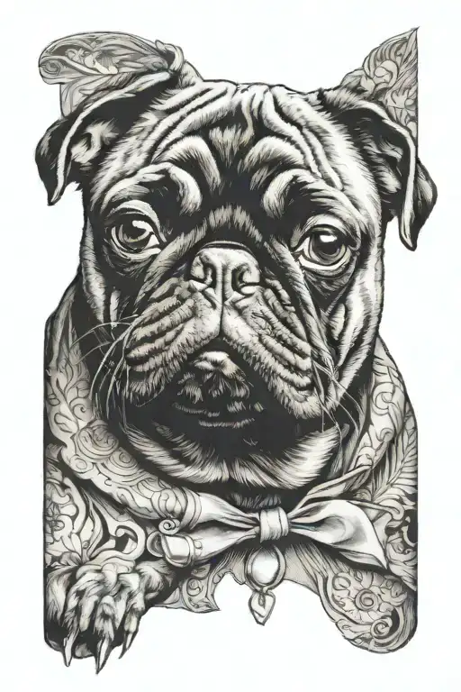 black pug smoking cigar tattoo design idea