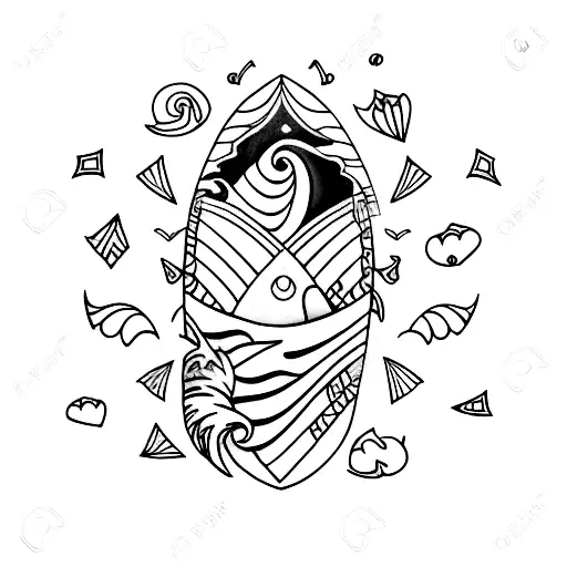 A unique tattoo combining a surfboard and a book to represent your love for novels and surfing tattoo design idea