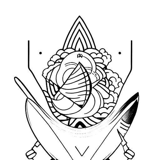 A creative tattoo design of a skateboard with surfboard fins to represent your love for both sports tattoo design idea