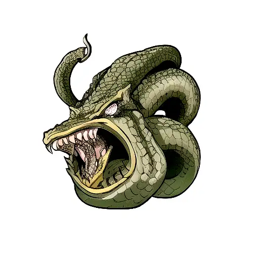 dragon skull with snakes around it in a pit tattoo design idea