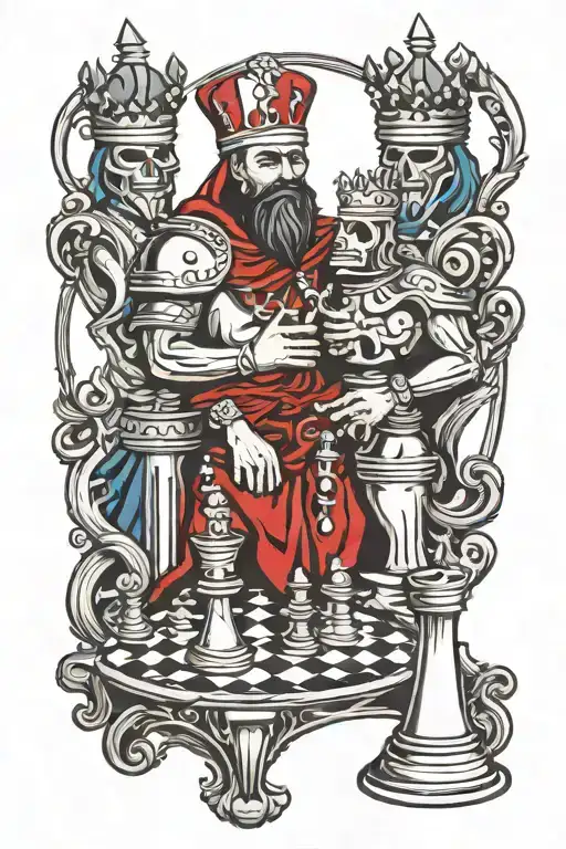 a spartin with a templar and king chess piece tattoo design idea