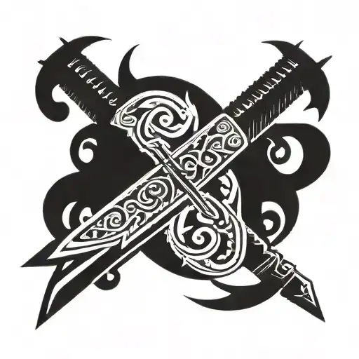 'H' with swords crossed tattoo design idea