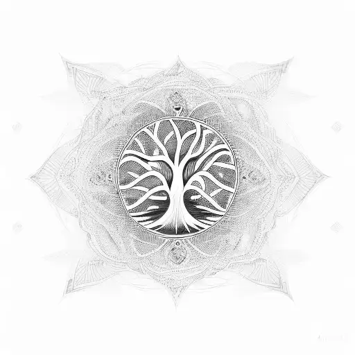 Tree of Life, geometric lines, mandala tattoo design idea