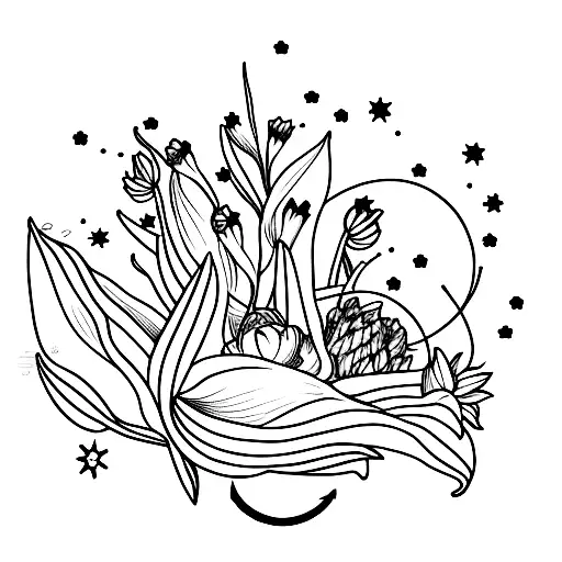 Tulip flower with Virgo constellation tattoo design idea