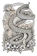 rattlesnake in a desert landscape filled with cacti tattoo design idea