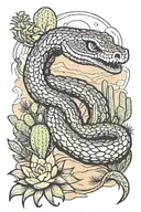 rattlesnake in a desert landscape filled with cacti tattoo design idea