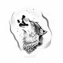 A dotwork wolf howling at a stormy sky filled with thunderbolts tattoo design idea