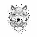 A dotwork wolf howling at a stormy sky filled with thunderbolts tattoo design idea