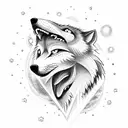 A dotwork wolf howling at a stormy sky filled with thunderbolts tattoo design idea