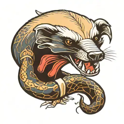 honey badger eat snake wrapped tattoo design idea
