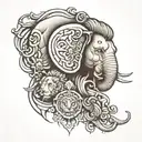 elephant & lion head's connected line tattoo tattoo design idea