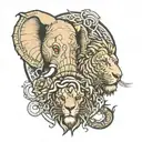 elephant & lion head's connected line tattoo tattoo design idea