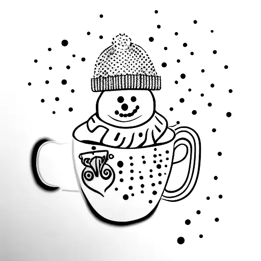 winter hat wearing sheet ghost holding coffee mug tattoo design idea