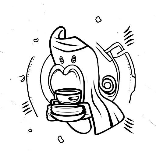sheet ghost wearing beanie drinking coffee tattoo design idea