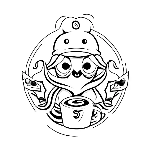 sheet ghost wearing beanie and holding coffee tattoo design idea