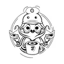 sheet ghost wearing beanie and holding coffee tattoo design idea