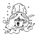 sheet ghost wearing beanie and holding coffee tattoo design idea