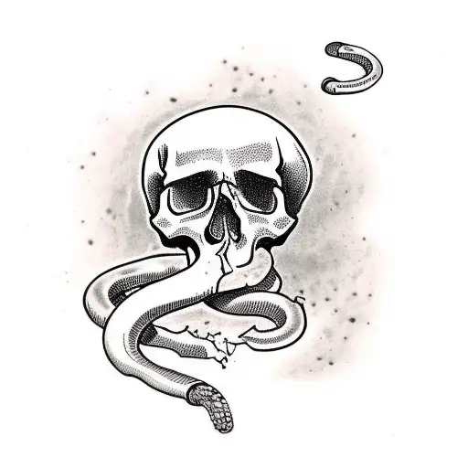  skull with nail through it and snake wrapping around skull tattoo design idea