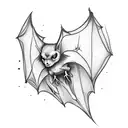 Bat wings morphing into musical notes, representing a love for music and gothic aesthetics tattoo design idea