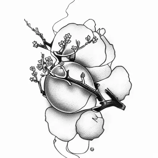 peach on a branch with blossoms tattoo design idea