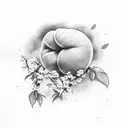 peach on a branch with blossoms tattoo design idea