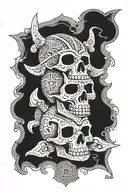 Aztec three skulls one for young old and death. tred generaciones three generations  tattoo design idea