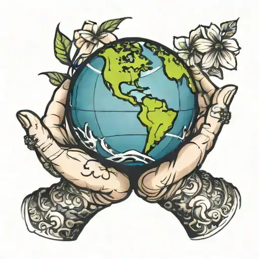 hands holding earth globe tattoo design idea