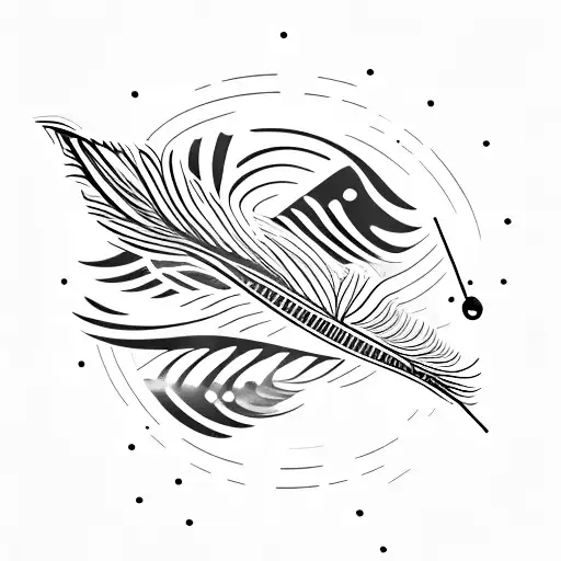 Bird feather with the name Nancy as morse code in the feather branch tattoo design idea
