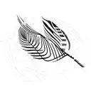 Bird feather with the name Nancy as morse code in the feather branch tattoo design idea