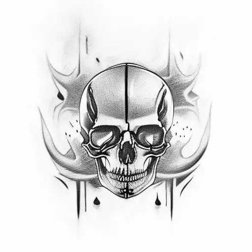 5 stacked skulls with flames  tattoo design idea