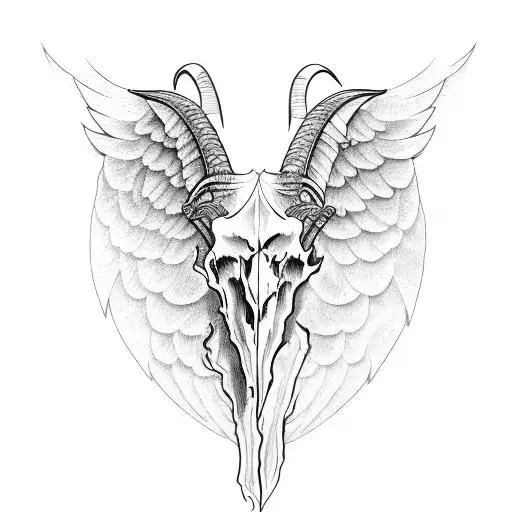 goat skull and angel wing tattoo design idea