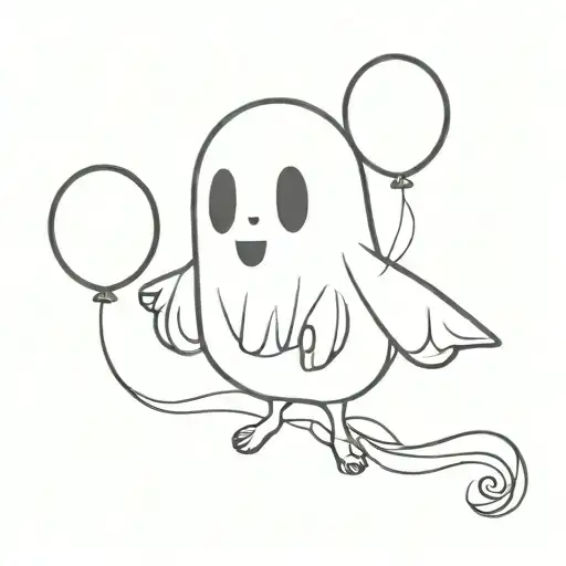 A cartoon character in a ghost costume holding a balloon tattoo design idea