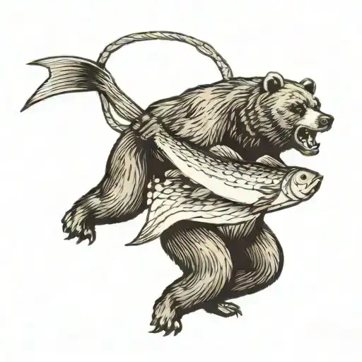 bear holding fish in its mouth  tattoo design idea