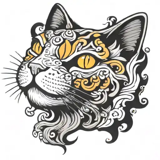 cat curled tattoo design idea