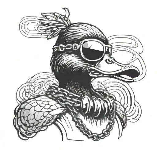 A duck wearing a chain and sunglasses, embodying the cool vibe of hip hop culture tattoo design idea