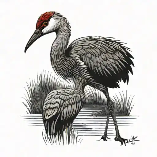 sandhill crane love you tattoo design idea