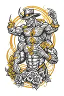 electro and bodybuilding motivation tattoo design idea