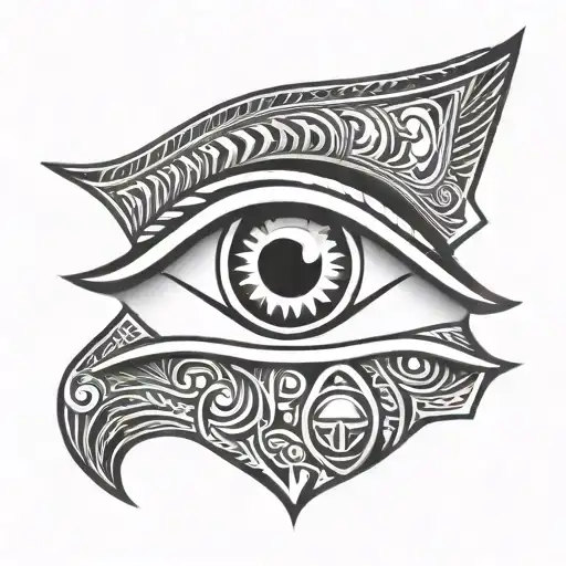 simple  black and white egyptian eye with letters IJV tattoo design idea
