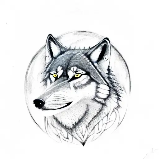celtic wolf howling at moon tattoo design idea