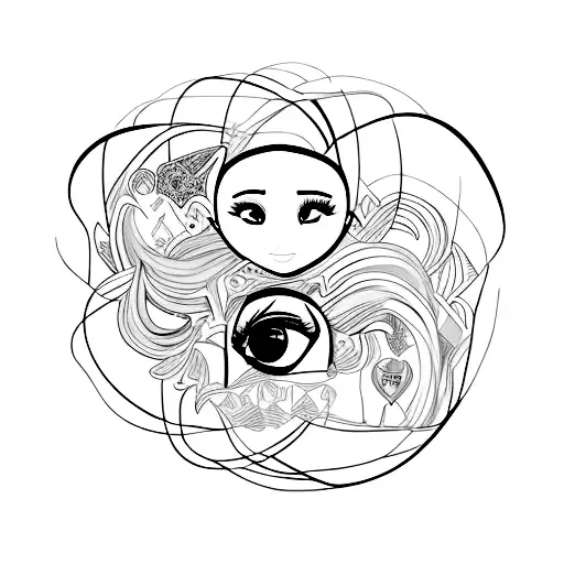 Ariana Grande's album covers combined into a collage with artistic brush strokes tattoo design idea