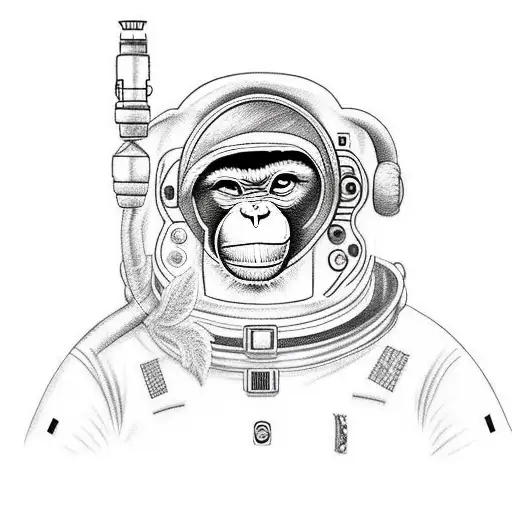 monkey smoking weed in an astronaut suit and holding a flower tattoo design idea